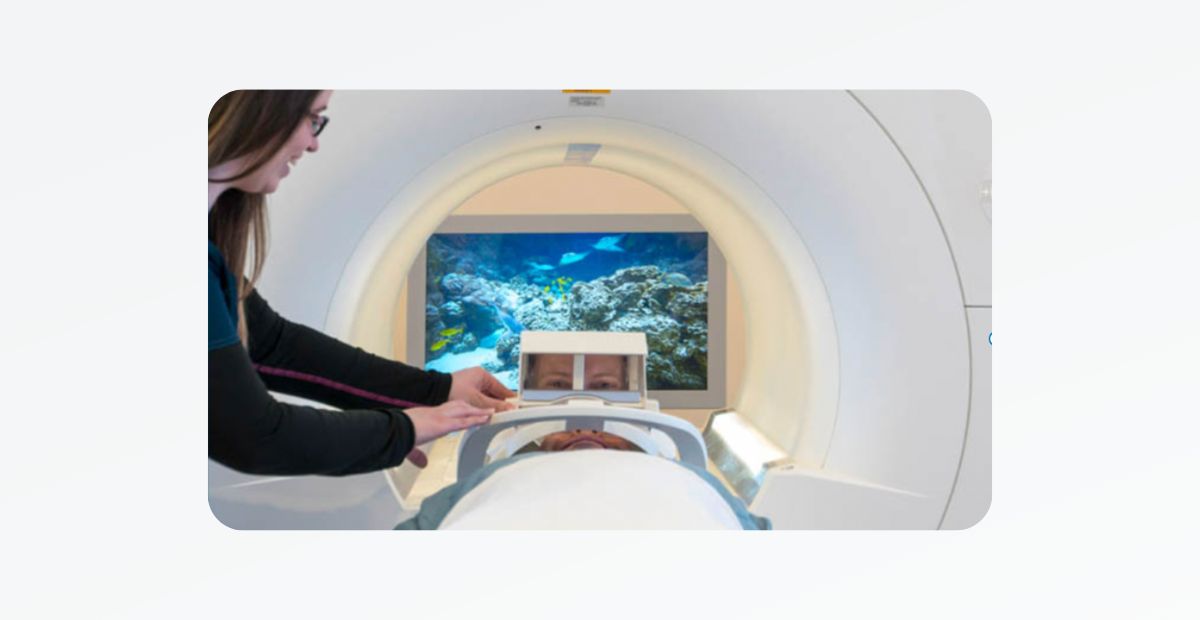 Image of a Mirror Being Used for a claustrophobic MRI Patient