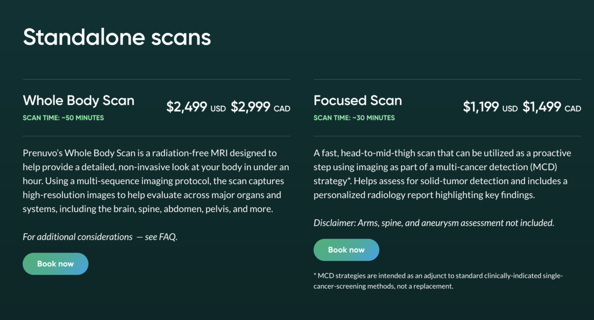 Prenuvo Whole Body and Focused Scan Price
